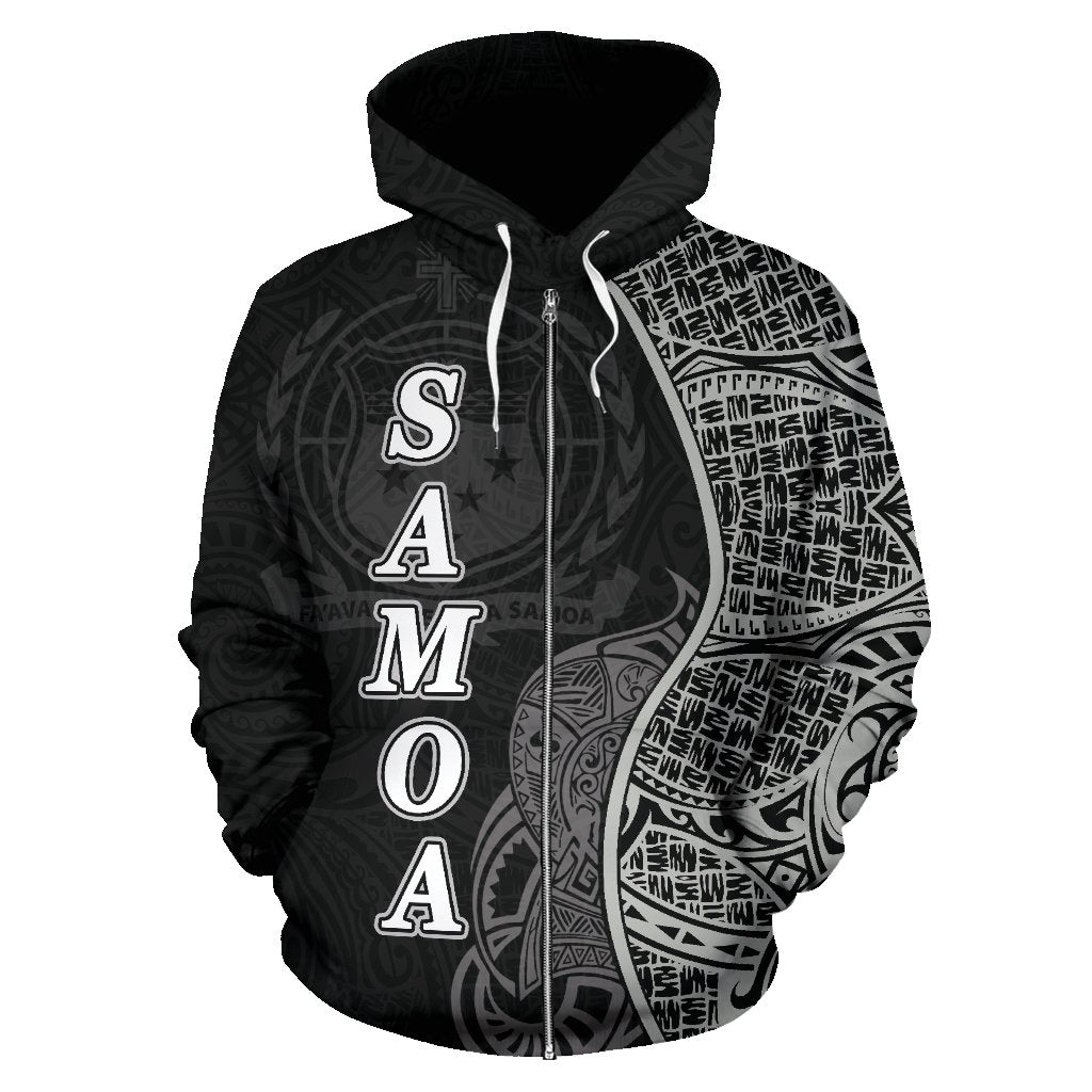 Samoa Polynesian Zip up Hoodie Coconut Tree Black - Polynesian Pride