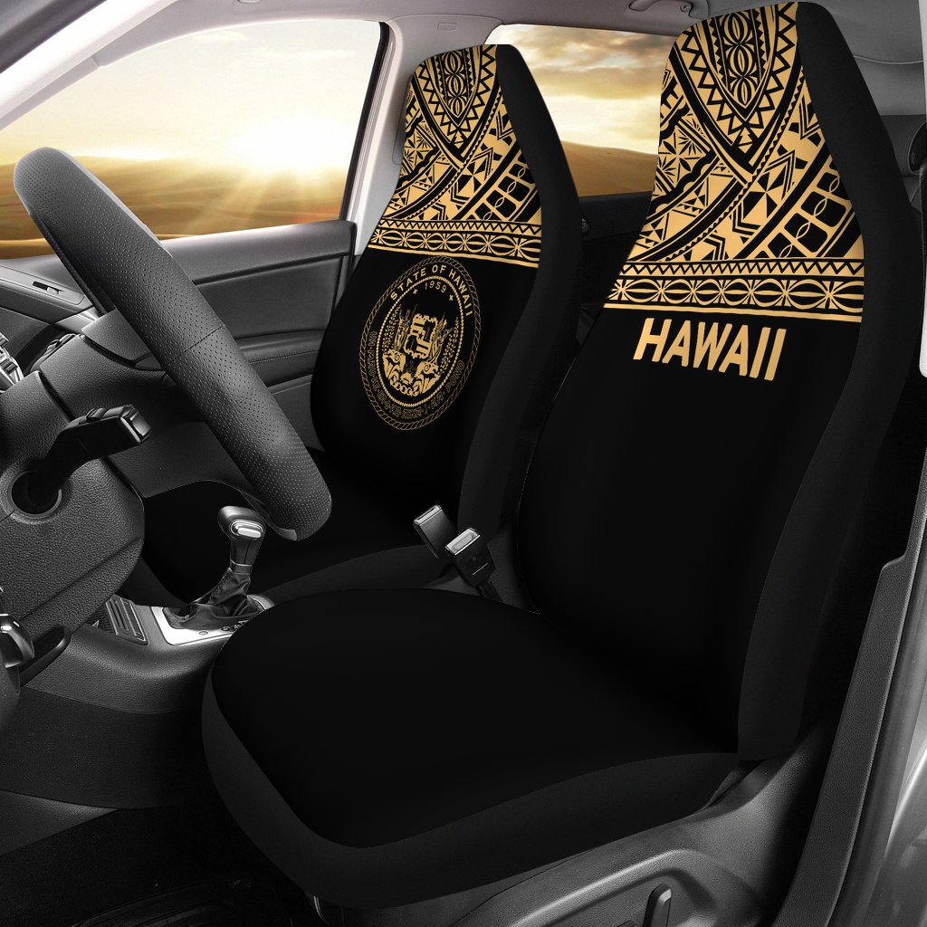 Hawaii Car Seat Covers - Hawaii Seal Polynesian Gold Horizontal Universal Fit Gold - Polynesian Pride