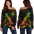 Guam Polynesian Women's Off Shoulder Sweater - Turtle With Blooming Hibiscus Reggae Art - Polynesian Pride