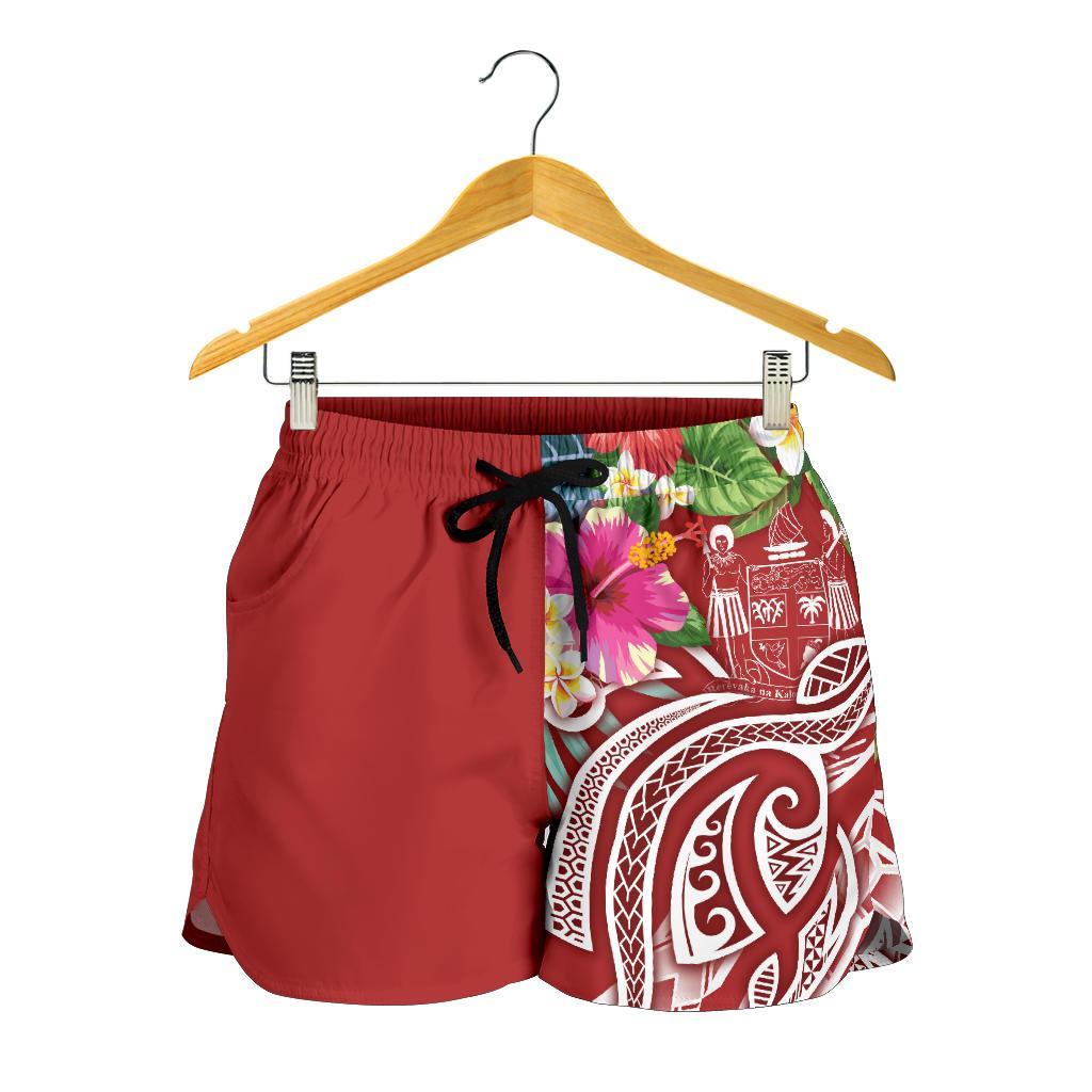 Fiji Polynesian Women's Shorts - Summer Plumeria (Red) - Polynesian Pride