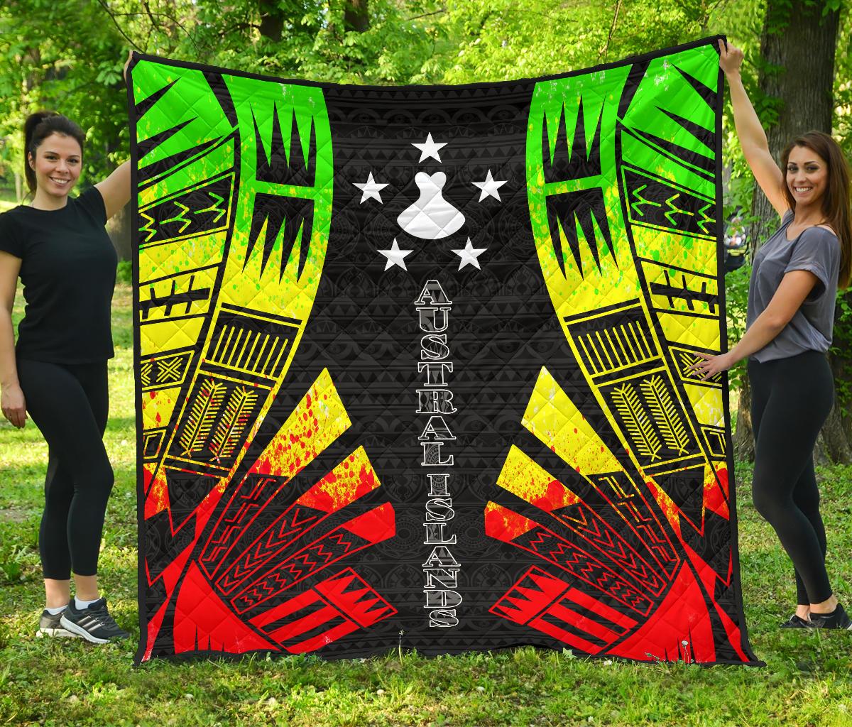 Austral Islands Premium Quilt - Austral Islands Flag Polynesian Reggae Tattoo (Black) - Polynesian Pride