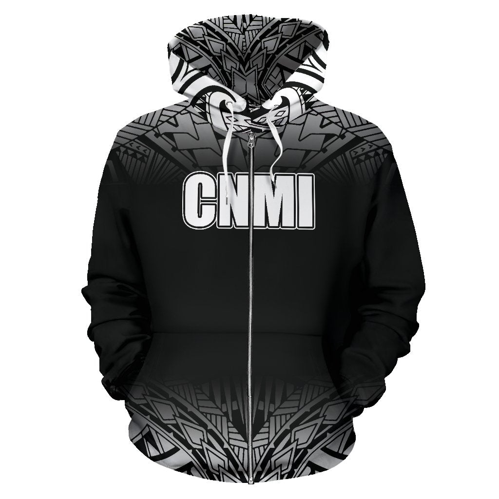 Northern Mariana Islands All Over Zip up Hoodie Fog Black Style - Polynesian Pride