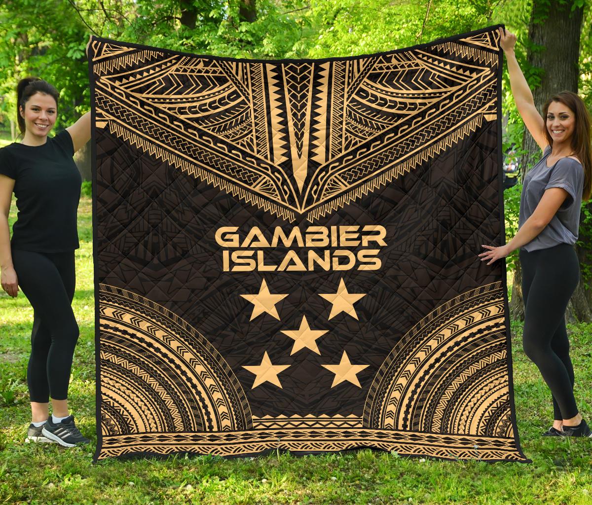 Gambier Islands Premium Quilt - Gambier Islands Flag Polynesian Chief Gold Version Gold - Polynesian Pride