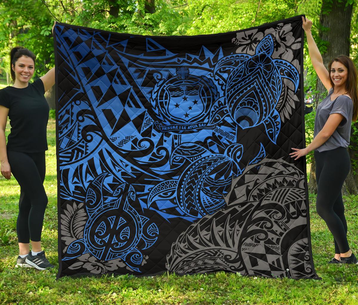 Samoa Polynesian Premium Quilt - Blue Turtle Flowing - Polynesian Pride