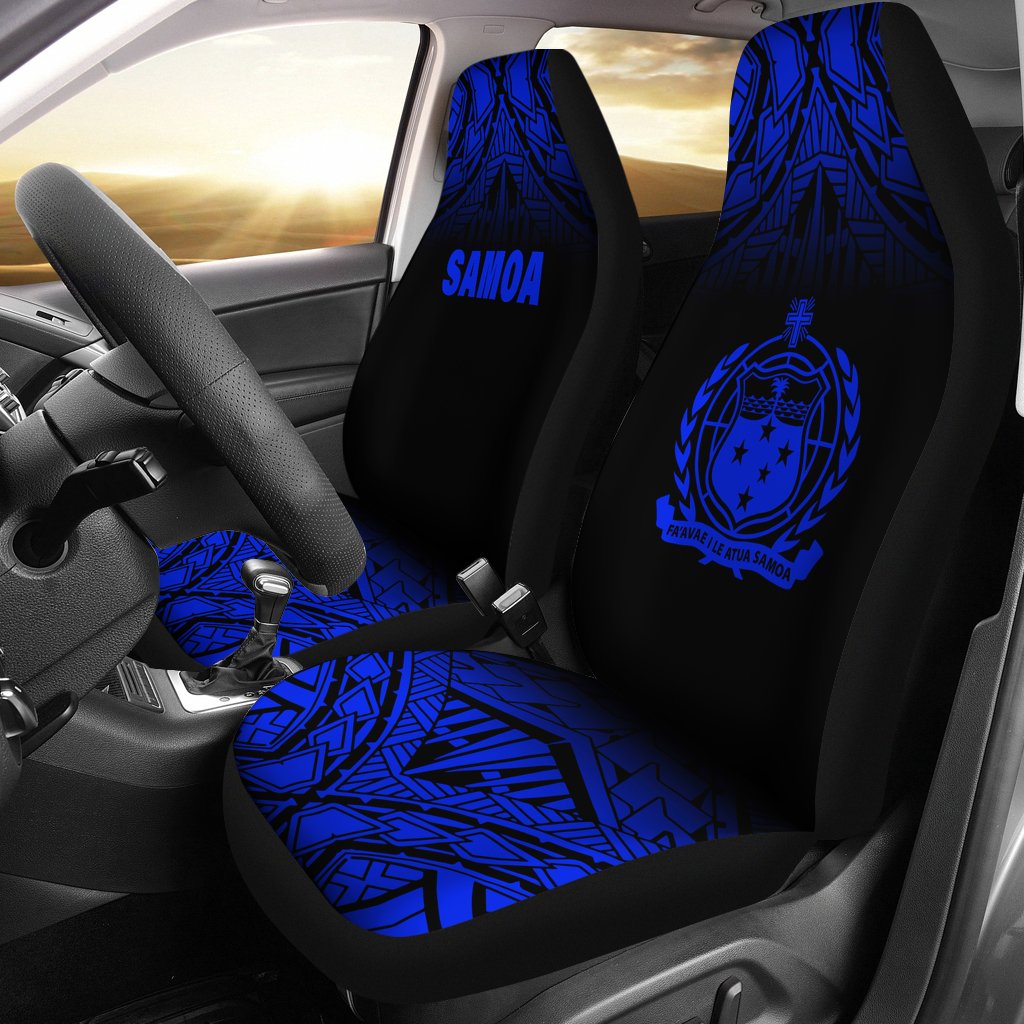 Samoa Car Seat Covers - Samoa Coat Of Arms Polynesian Tattoo Fog Blue Universal Fit Blue - Polynesian Pride