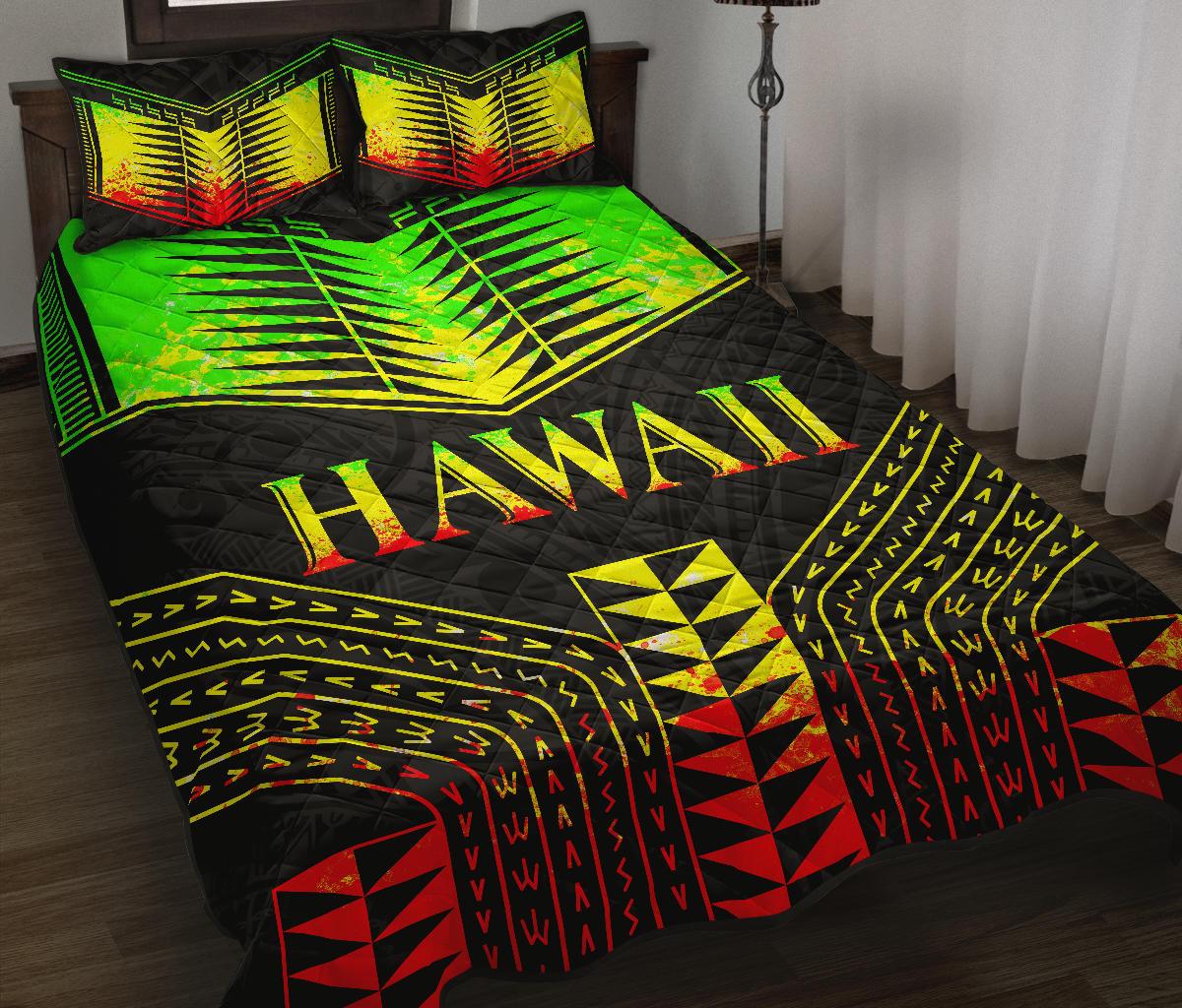 Hawaii Quilt Bed Set - Hawaii Polynesian Tattoo Reggae Style - Polynesian Pride