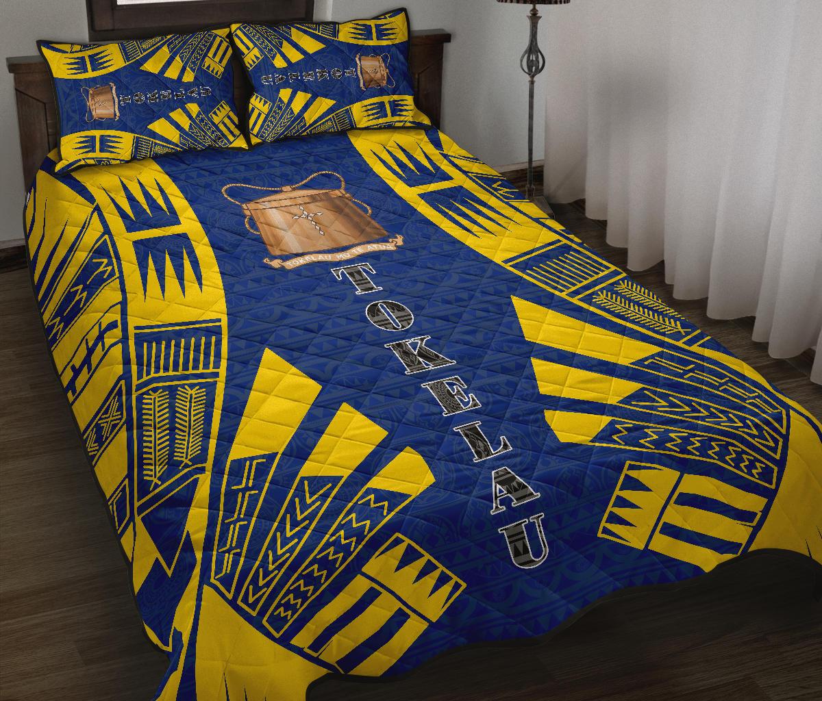 Tokelau Quilt Bed Set - Tokelau Coat Of Arms Yellow Tattoo Style - Polynesian Pride