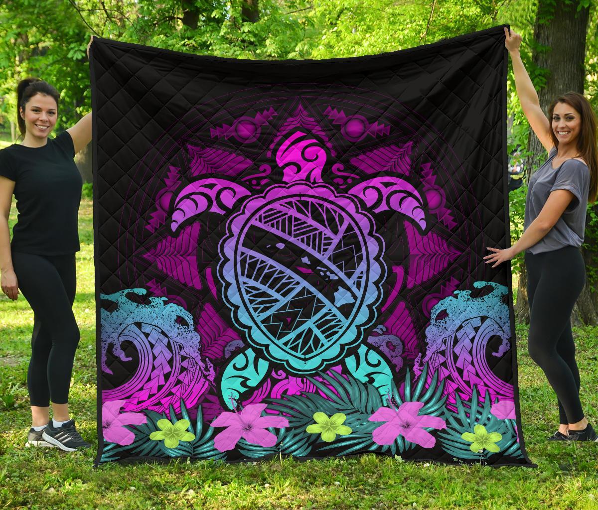 Hawaii Turtle Polynesian Turquoise Premium Quilt - Kuly Style Turquoise - Polynesian Pride