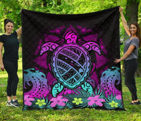Hawaii Turtle Polynesian Turquoise Premium Quilt - Kuly Style Turquoise - Polynesian Pride
