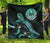 Tahiti Polynesian Premium Quilt - Turtle With Blooming Hibiscus Turquoise Turquoise - Polynesian Pride