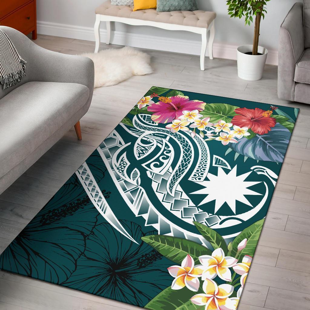 Nauru Polynesian Area Rug - Summer Plumeria (Turquoise) Turquoise - Polynesian Pride