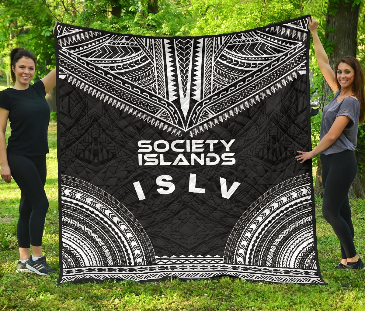 Society Islands Premium Quilt - Society Islands Flag Polynesian Chief Black Version Black - Polynesian Pride