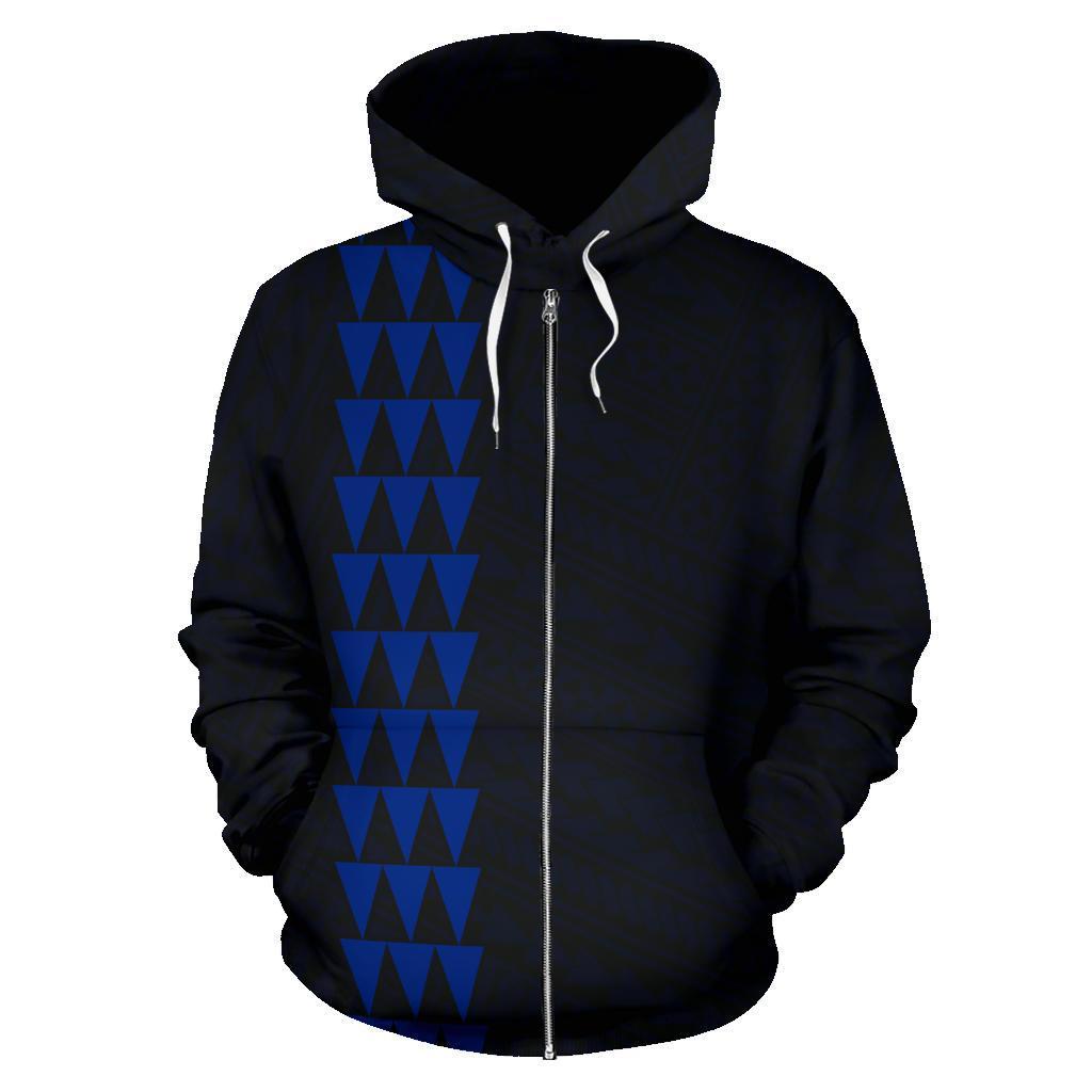 Polynesian Kakau Kanaka Maoli Map of Hawaii Zip Hoodie Blue - Polynesian Pride