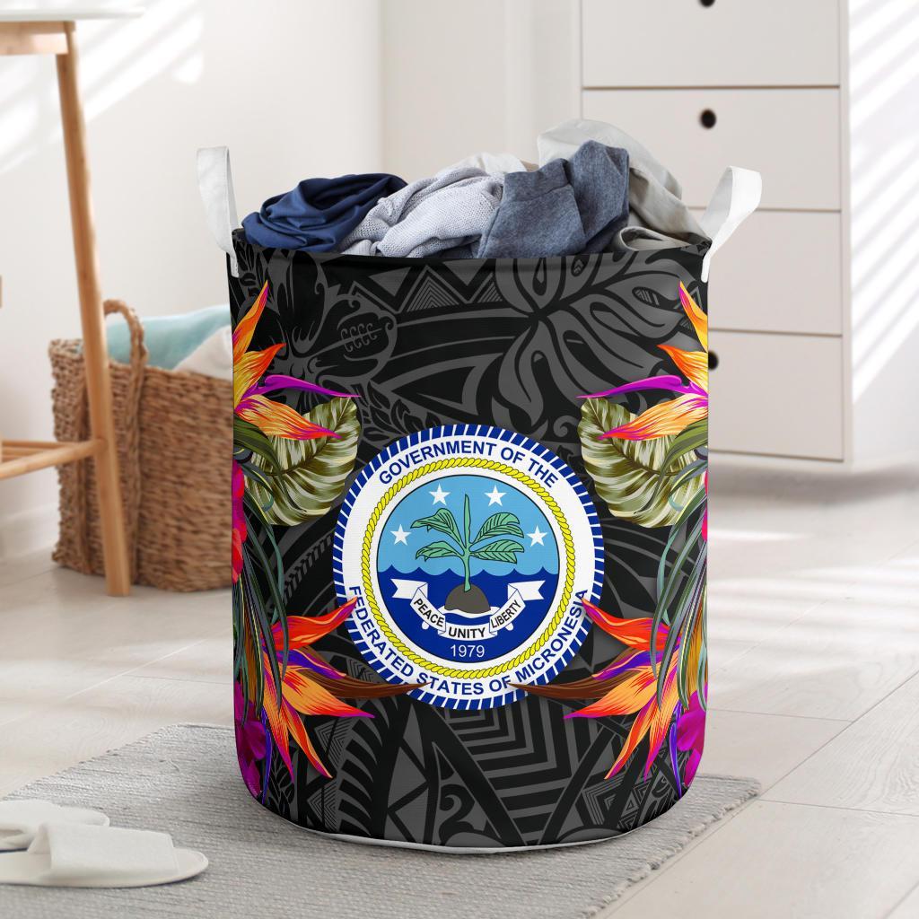 Federated States Of Micronesia Laundry Basket Hibiscus Polynesian Pattern Laundry Basket One Size Black - Polynesian Pride