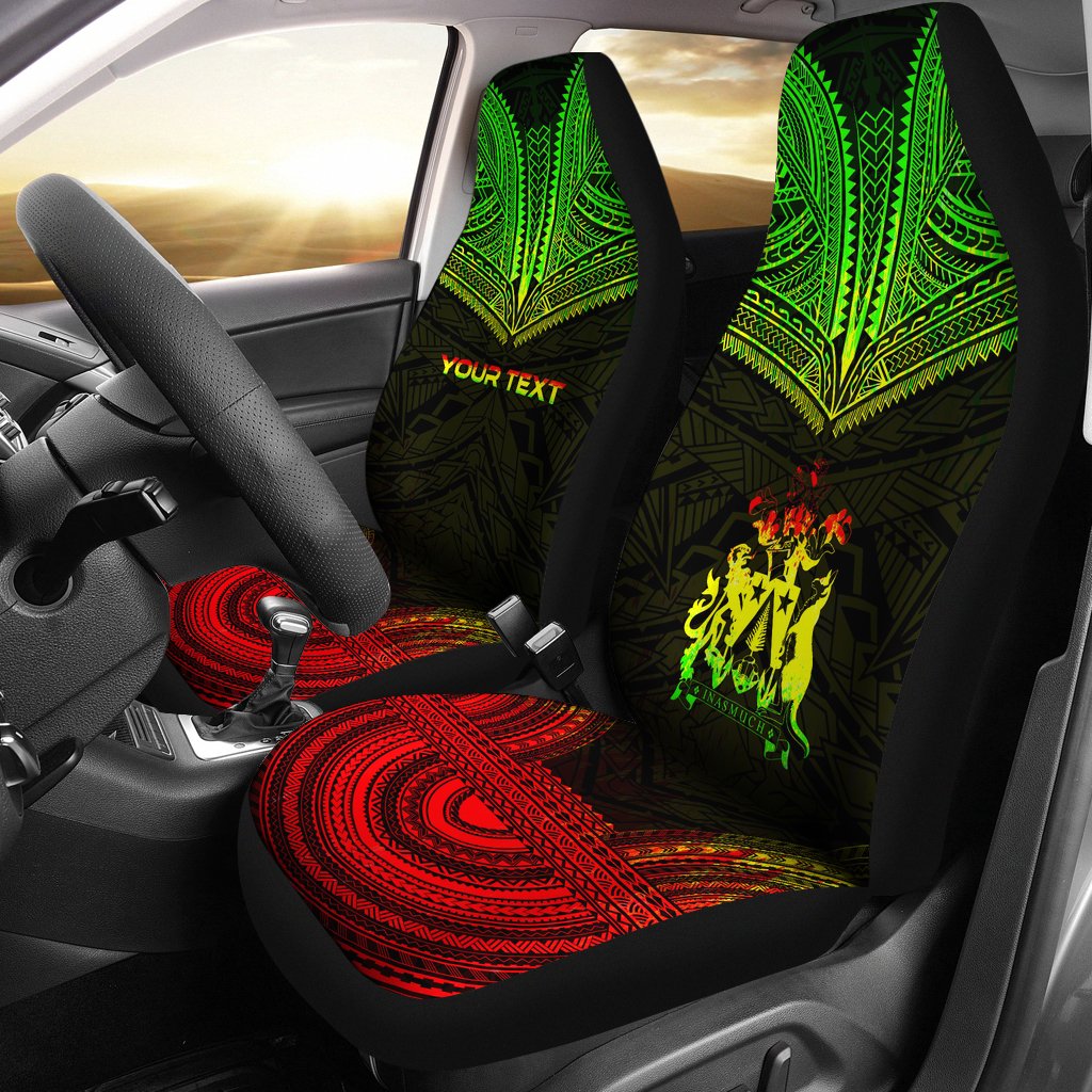 Norfolk Island Custom Personalised Car Seat Cover - Norfolk Island Coat Of Arms Polynesian Chief Tattoo Reggae Version Universal Fit Reggae - Polynesian Pride