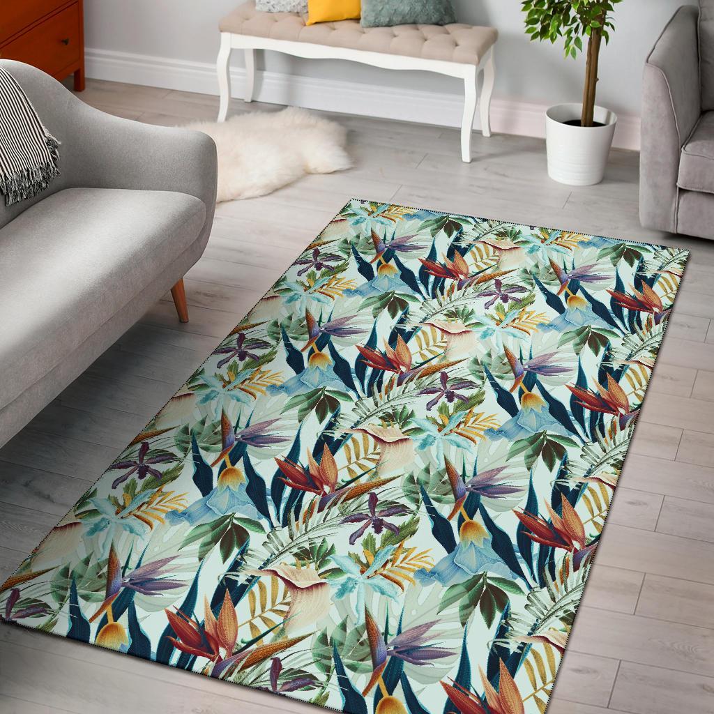 Tropical Flower, Plant And Leaf Pattern Rug Black - Polynesian Pride