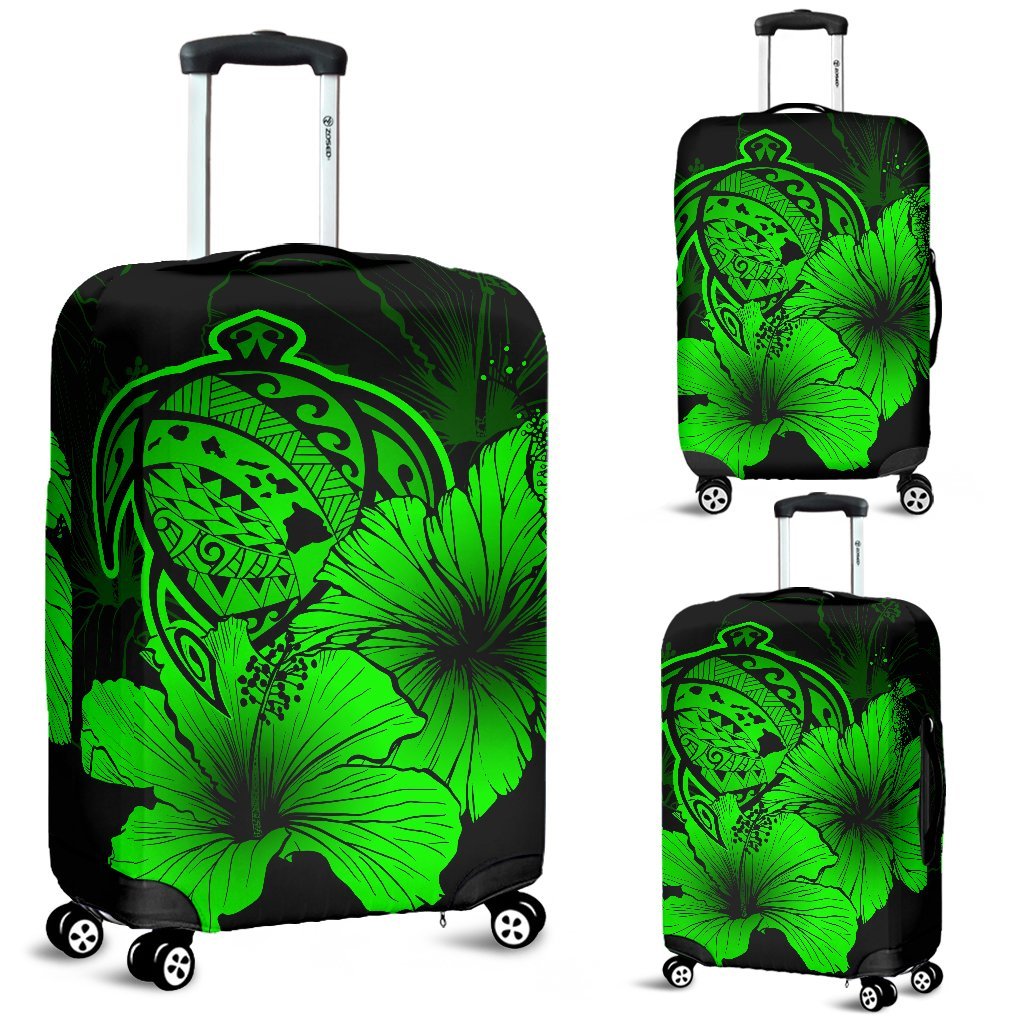 Hawaii Hibiscus Luggage Cover - Turtle Map - Green Green - Polynesian Pride