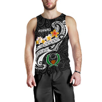 Pohnpei Custom Personalised Men's Tank Top - Pohnpei Seal Polynesian Patterns Plumeria (Black) - Polynesian Pride
