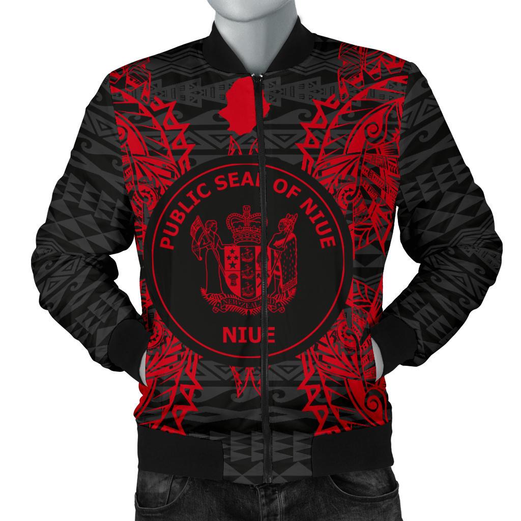 Niue Polynesian Men's Bomber Jacket Map Red Red - Polynesian Pride