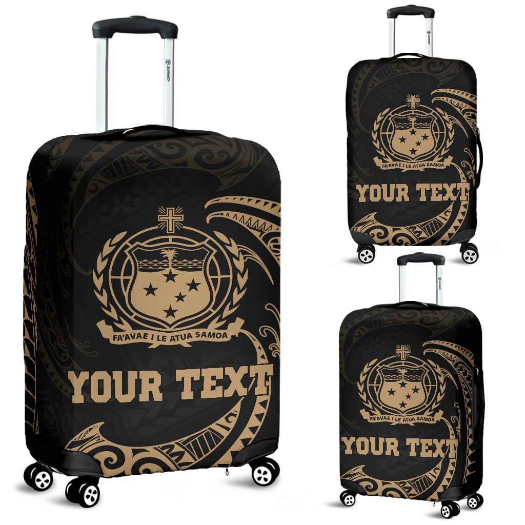 Samoa Polynesian Custom Personalised Luggage Covers - Gold Tribal Wave Black - Polynesian Pride