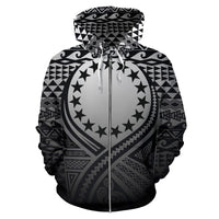 Cook Islands All Over Zip up Hoodie Lift up Black - Polynesian Pride