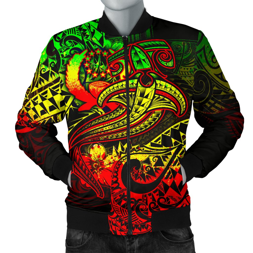Pohnpei Men's Bomber Jacket - Reggae Shark Polynesian Tattoo Reggae - Polynesian Pride