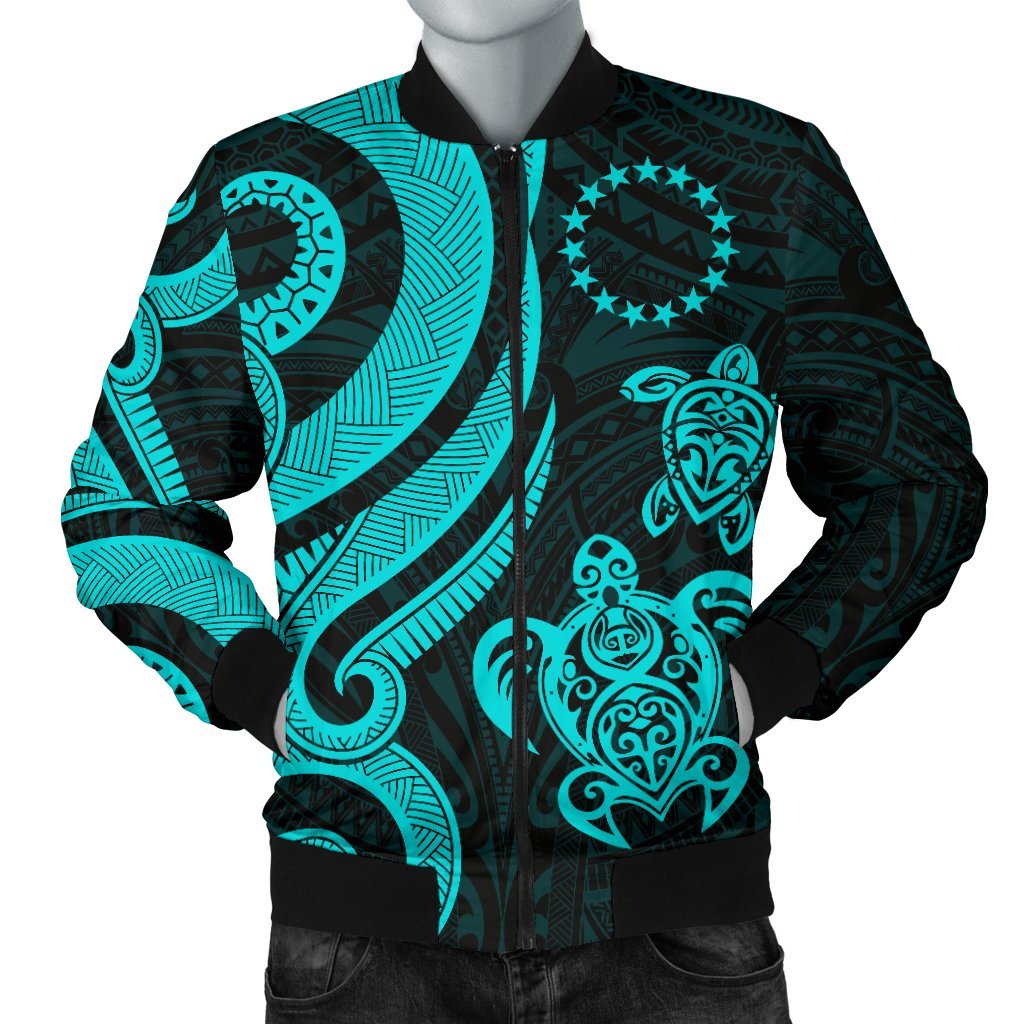 Cook Islands Men's Bomber Jacket - Turquoise Tentacle Turtle Turquoise - Polynesian Pride