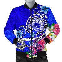Samoa Men's Bomber Jacket - Turtle Plumeria (Blue) Blue - Polynesian Pride