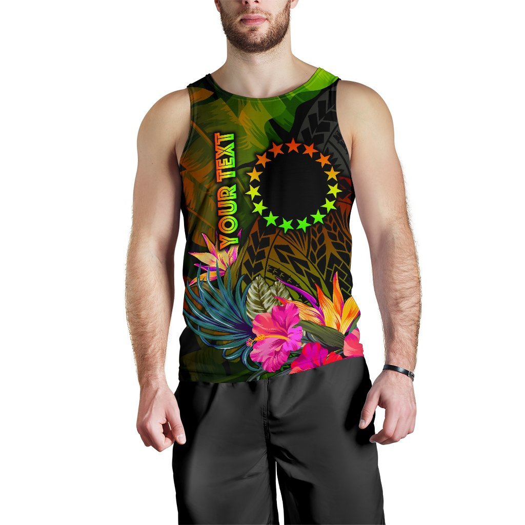 Cook Islands Polynesian Personalised Men's Tank Top - Hibiscus and Banana Leaves - Polynesian Pride