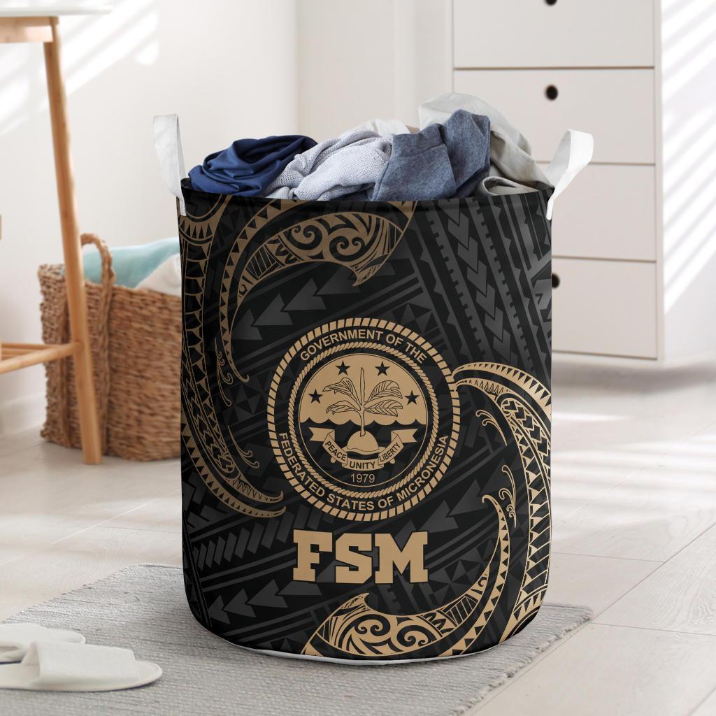 Federated States Of Micronesia Laundry Basket - Gold Tribal Wave One Style One Size - Polynesian Pride