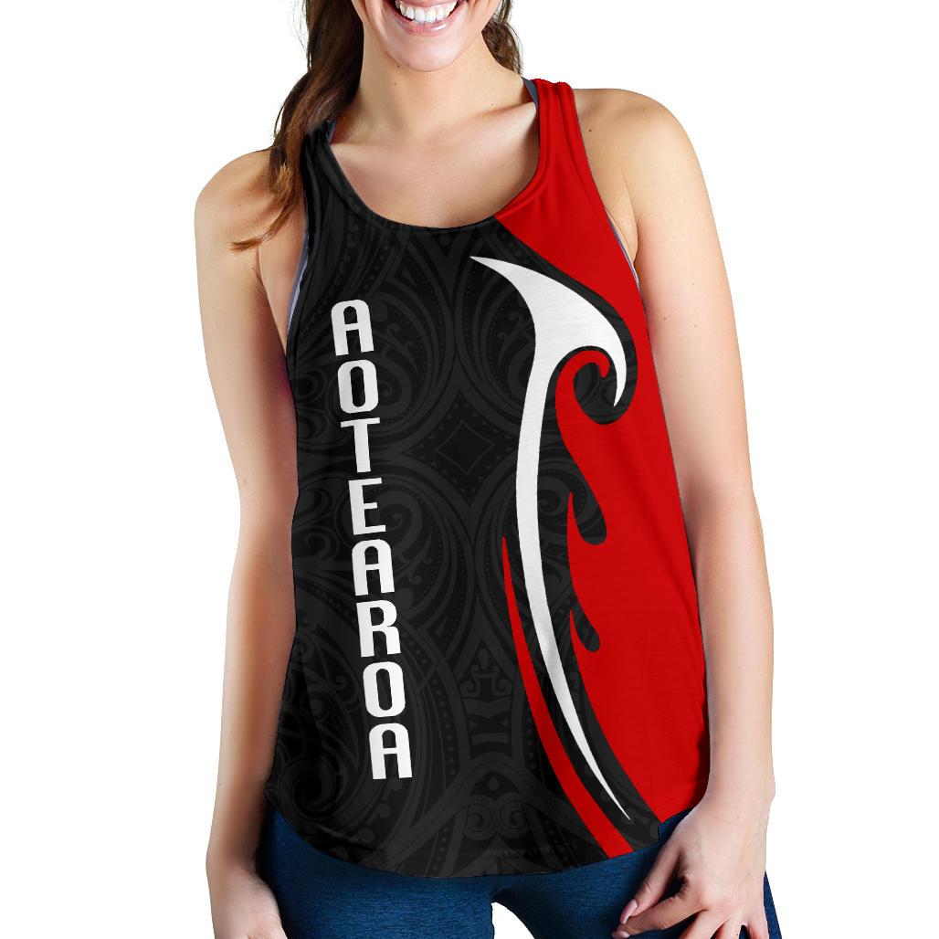 Aotearoa Silver Fern Maori Women Racerback Tank Black - Polynesian Pride