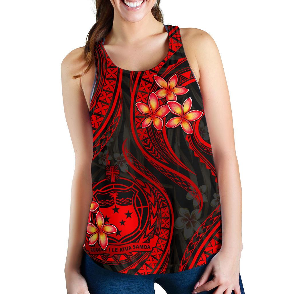 Samoa Polynesian Women Racerback Tank - Red Plumeria - Polynesian Pride