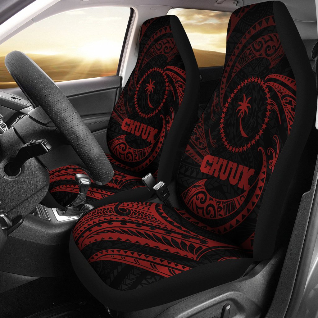 Chuuk Micronesia Car Seat Covers - Red Tribal Wave Universal Fit Red - Polynesian Pride