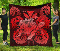 Hawaii Turtle Wave Polynesian Premium Quilt - Hey Style Red Red - Polynesian Pride