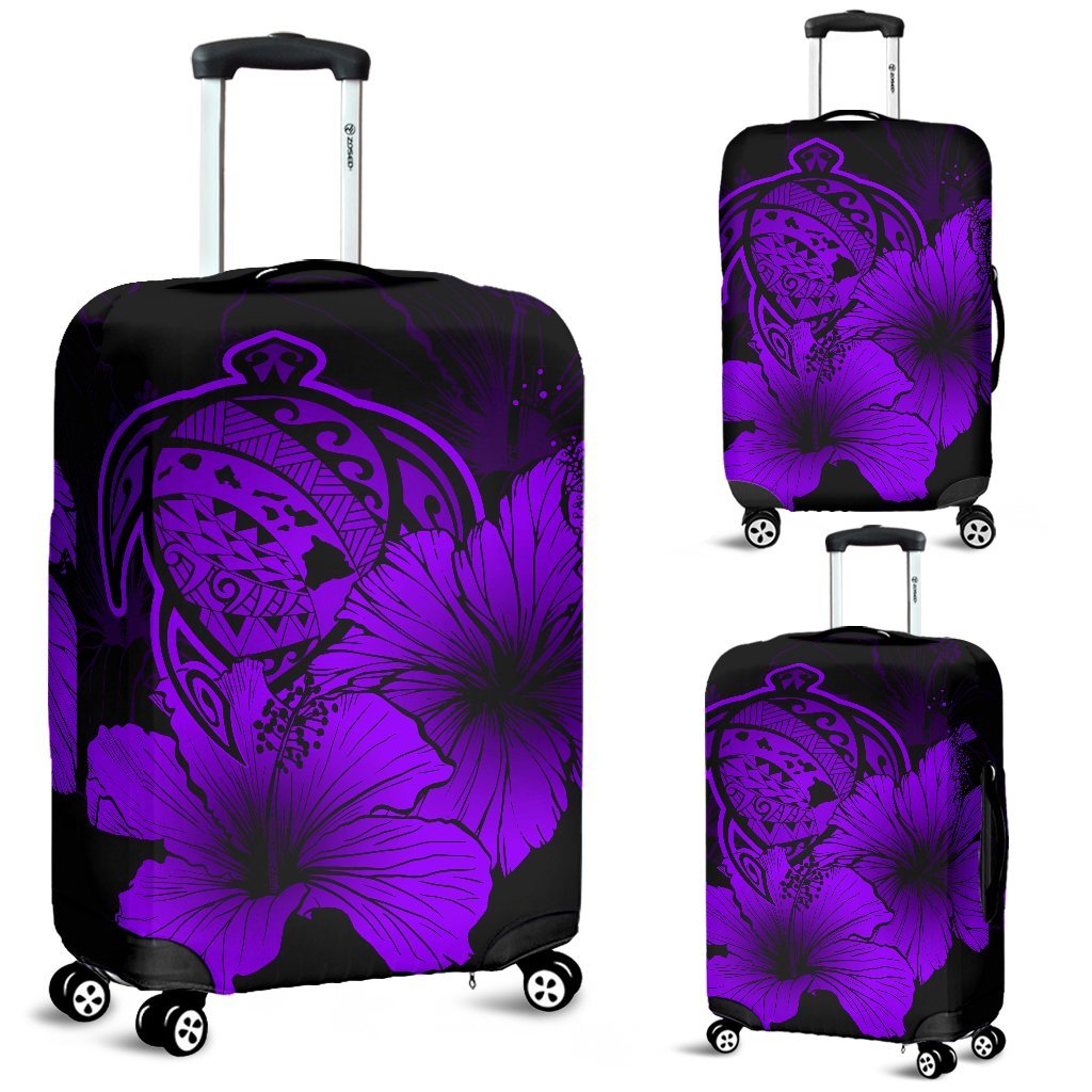 Hawaii Hibiscus Luggage Cover - Turtle Map - Purple Purple - Polynesian Pride