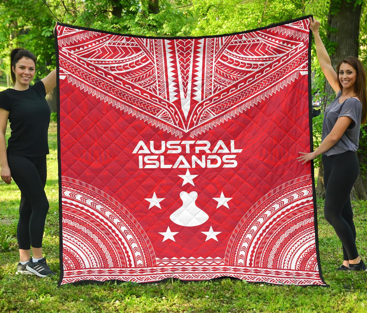 Austral Islands Premium Quilt - Austral Islands Flag Polynesian Chief Red Version - Polynesian Pride