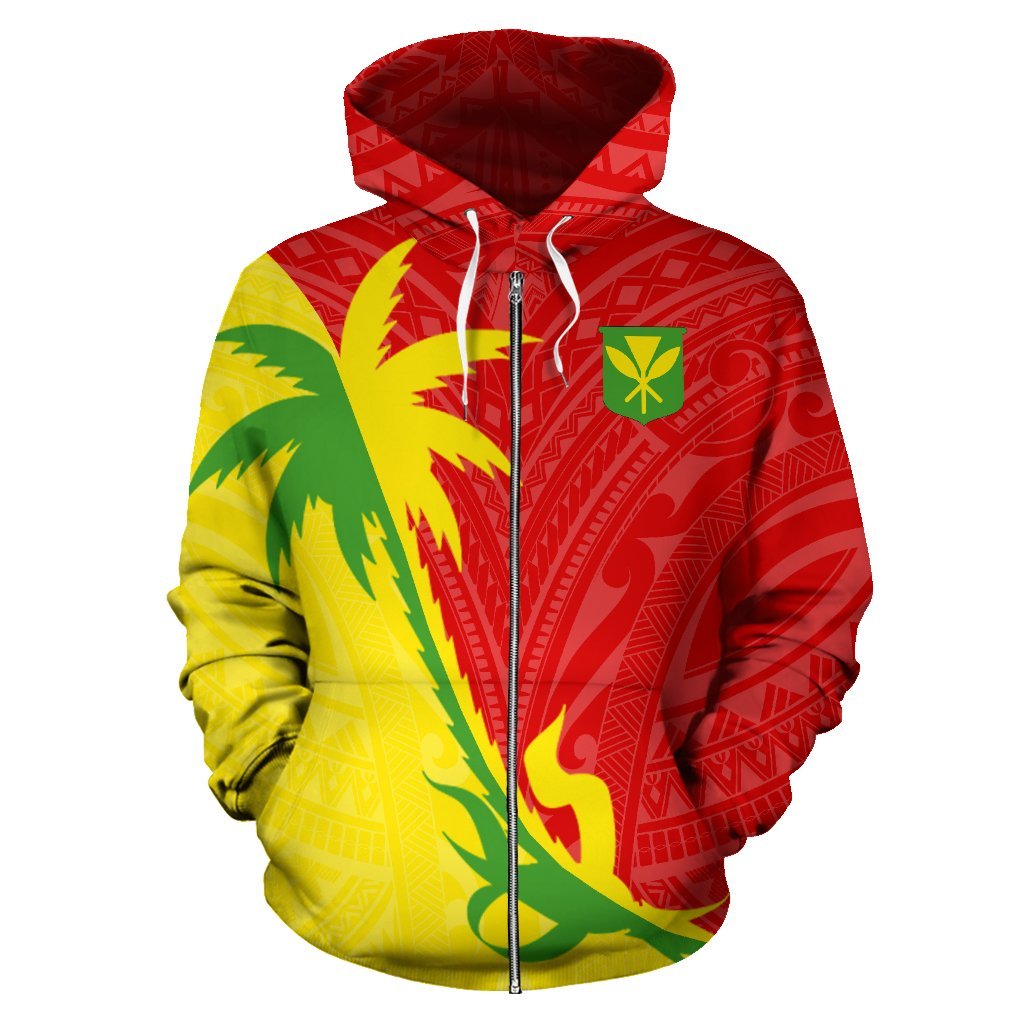 Hawaii Zip up Hoodie Hawaii Kanaka Maoli Flag Coconut Tree - Polynesian Pride