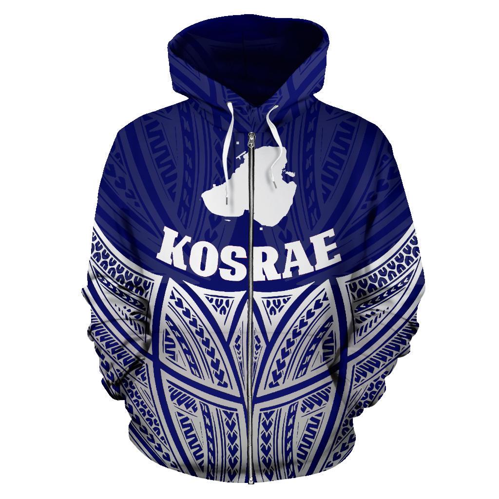 Kosrae Polynesian Zip up Hoodie Blue Pride Map and Seal - Polynesian Pride