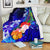 Cook Islands Premium Blanket - Humpback Whale with Tropical Flowers (Blue) - Polynesian Pride