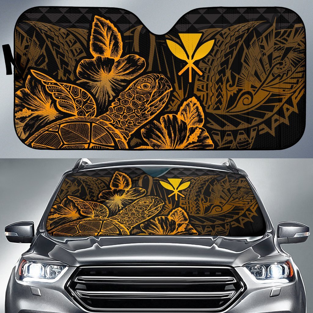 Polynesian Hawaii Auto Sun Shades Turtle Hibiscus Gold Auto Sun Shade Universal Fit Gold - Polynesian Pride
