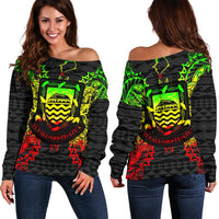 Tuvalu Polynesian Shoulder Sweater Map Reggae Art - Polynesian Pride