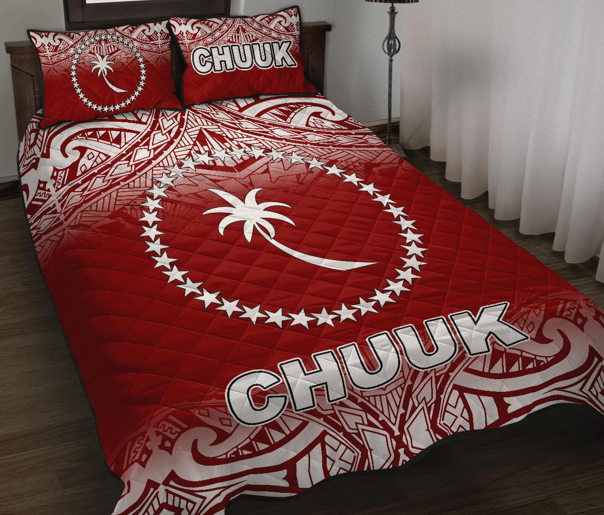 Chuuk Quilt Bed Set - Chuuk Flag Red Fog Style - Polynesian Pride