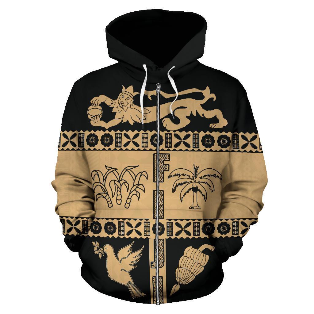 Fiji Tapa Zip Hoodie Fiji Gold Coat of Arms - Polynesian Pride