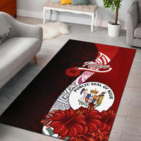 Niue Polynesian Area Rug - Coat Of Arm With Hibiscus Red - Polynesian Pride