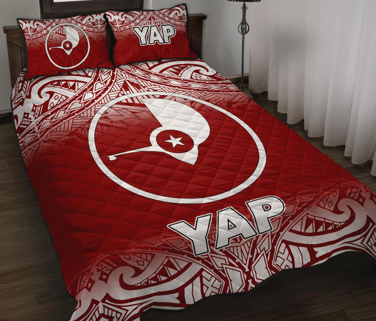 Yap Quilt Bed Set - Yap Flag Red Fog Style - Polynesian Pride