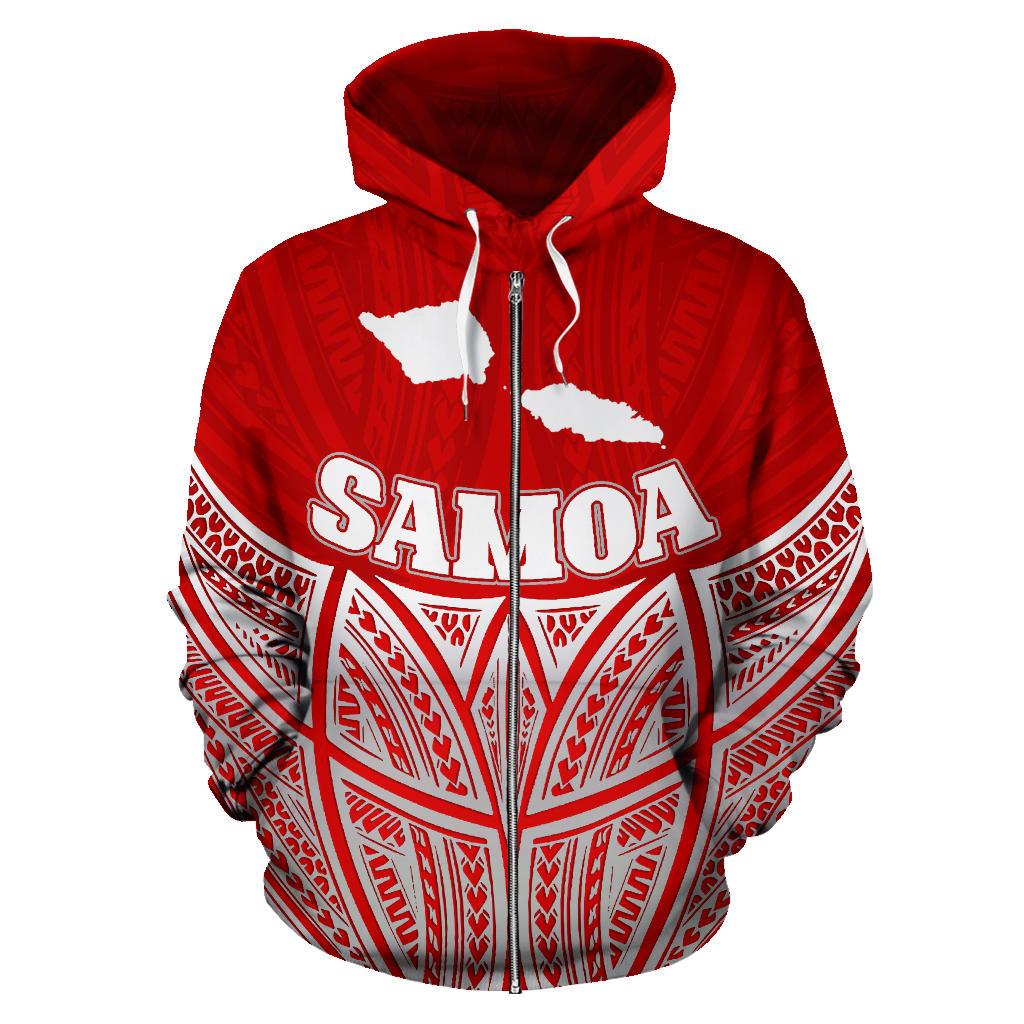 Samoa Polynesian Zip up Hoodie Red Pride Map and Seal - Polynesian Pride