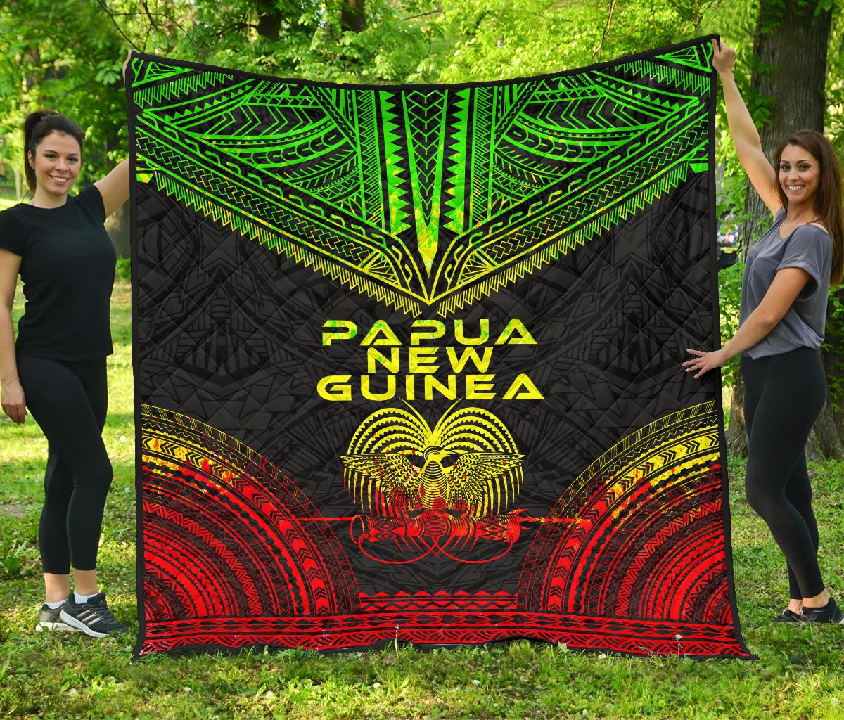 Papua New Guinea Premium Quilt - Papua New Guinea Coat Of Arms Polynesian Chief Reggae Version - Polynesian Pride