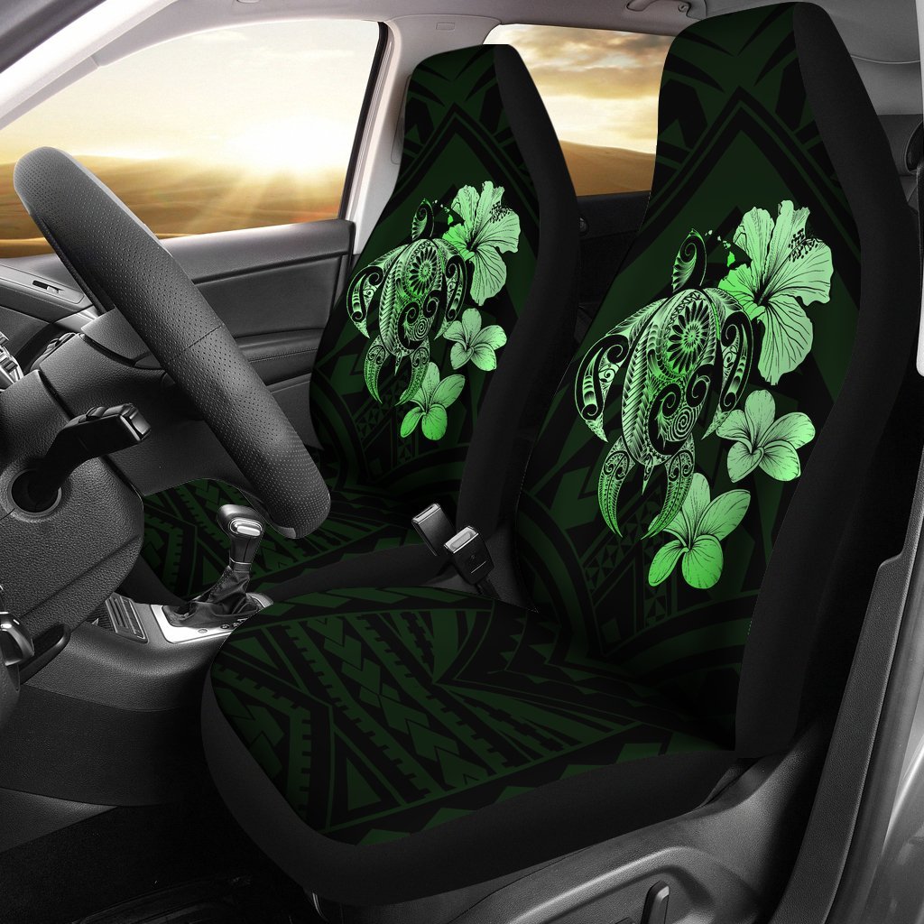 Hibiscus Plumeria Mix Polynesian Green Turtle Car Seat Covers - Polynesian Pride