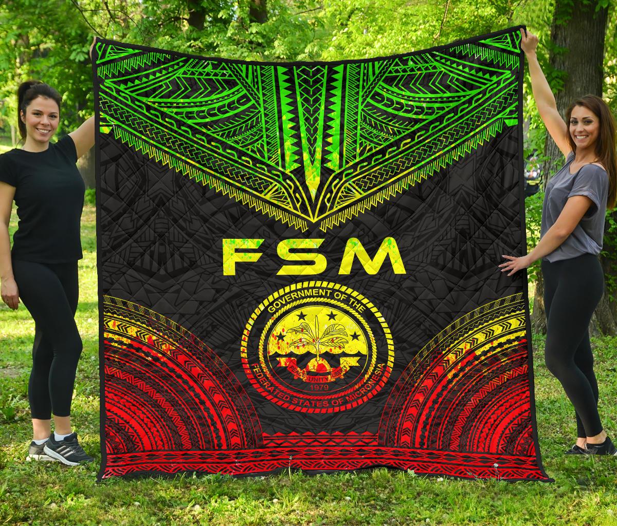 Federated States Of Micronesia Premium Quilt - FSM Seal Polynesian Chief Reggae Version - Polynesian Pride