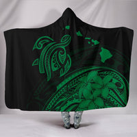 Hawaii Map Plumeria Polynesian Green Turtle Hooded Blanket Hooded Blanket Green - Polynesian Pride